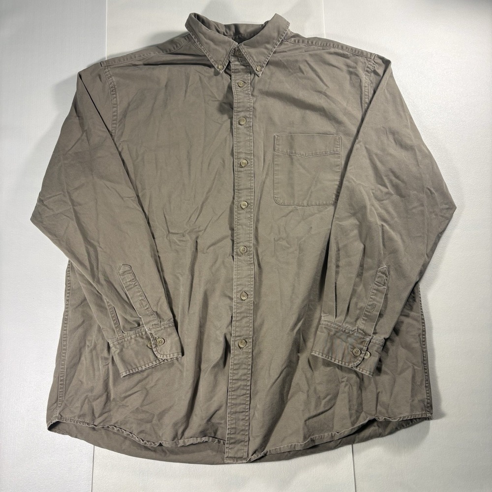 Roundtree & Yorke Mens 2XT Khaki Button Up Shirt Big Tall Cotton Workwear Casual